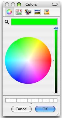 SpectraFoo User Manual 31 Figure 17: Accessing Trace Color controls The Macintosh Color Picker will appear. The Mac OS color picker 2. Choose the color you want, and click OK.