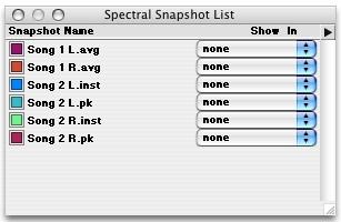 36 SpectraFoo User Manual take a snapshot of an instantaneous trace but decide that you really want a snapshot of the average also, just select the Average Trace checkbox in the Spectral Snapshots