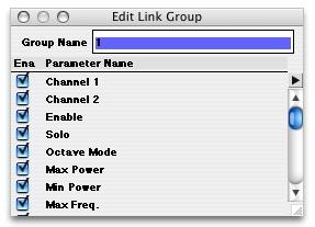 Instruments can be added and removed from any or all of the groups at will. To name and control which parameters are linked by a group: 1. Select Show Link Groups Window from the Sets menu.