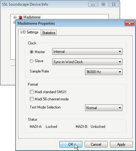 In TRack, double-click the MadiXtreme s name to access its Properties window (or right-click its name and click Properties ).