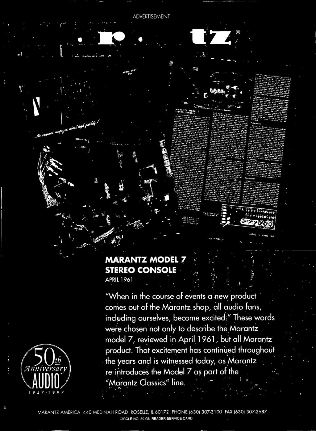 " These words were chosen not only to describe the Marantz model 7, reviewed in April 1961, but all Marantz