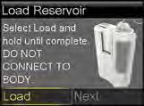 PLACE RESERVOIR INTO PUMP Now place the filled reservoir into the reservoir compartment of the pmp. 1. Place reservoir into pmp. Drops at end of tbing 1. 2. 3. Select Load and keep holding.