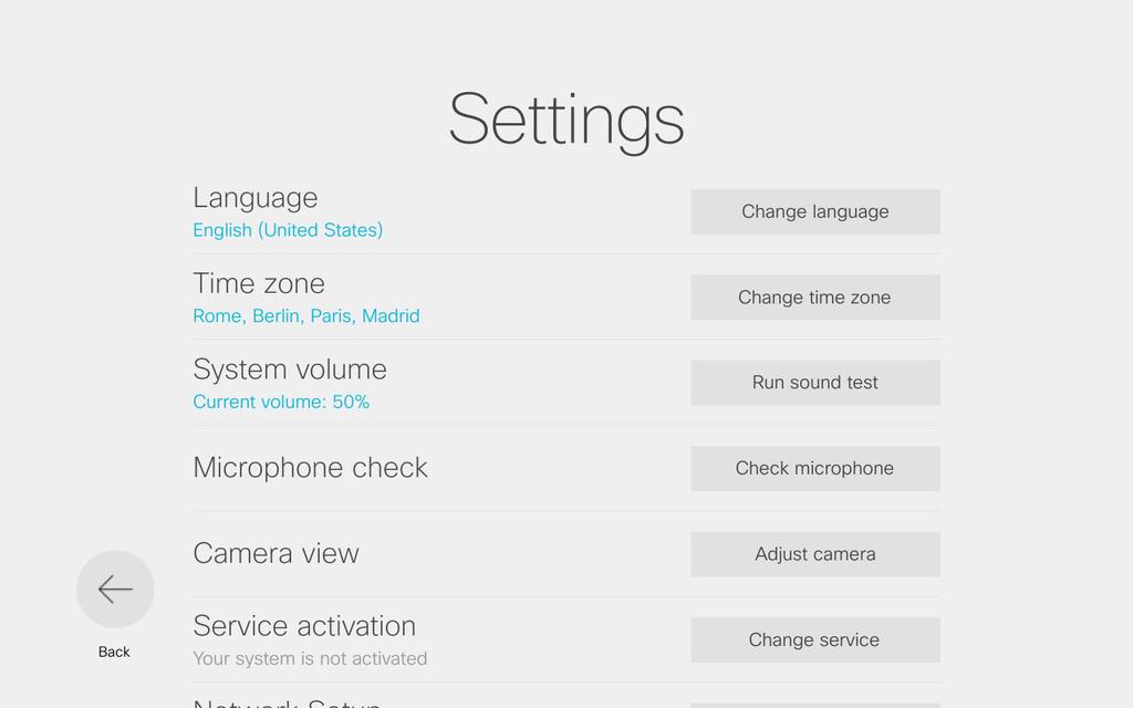 Settings Gaining Access to the Settings 1 About Settings 2 The System information page provides information on IP address, MAC address, SIP Proxy, software version installed and device name.