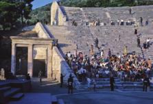 A well-preserved example of a Greek theatre of this era is the one at Epidaurus, seen here with a setting for Aristophanes s The Knights.