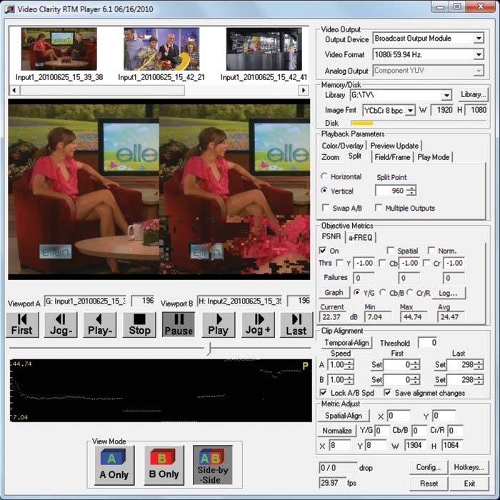 Figure 3: RTM Player showing side-by-side viewing Video Clarity s RTM Video Clarity, using the technology insight from its ClearView line of video quality analyzers, built RTM as a full reference