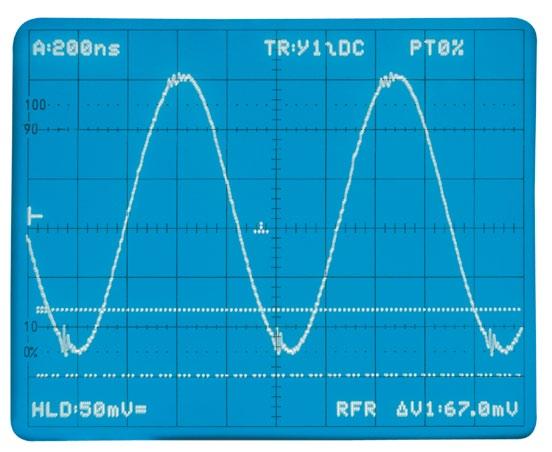 With the HAMEG oscilloscope, however, the resolution of 200 points/cm at 10 µs/cm yields a sampling rate of 20 MSa/s, which Picture 19: Composite video signal displayed on a CRT with a HAMEG