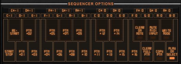 Sequencer Options The sequencer options section gives you a graphical display of the different key trigger commands and their respective key mappings as well as a range of global sequencer functions