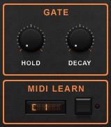 Generic Controls All drum sounds available in Digital Revolution have generic gate and MIDI learn controls. Hold This sets the playback length of the drum sound. Ranging from 0-15,000ms.