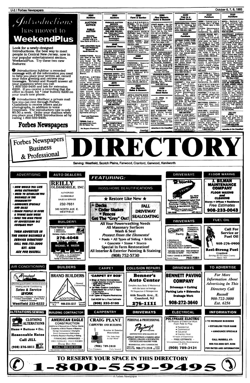 U-2 / Forbes Newspapers October 6, 7, 8,1993 ("IIII XiUltlC I tojld has moved to WeekendPlus Look for a newly-( Introductions, the best way to meet people In Central New Jersey, now in our popular