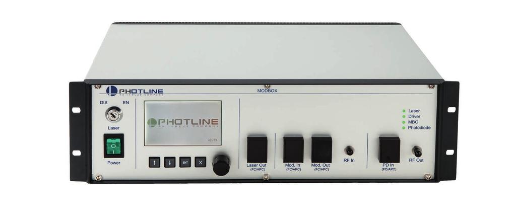 Interfaces, Dimensions and Compliance Interfaces Optical RF input Control Power supply EMC and optical norms Dimensions / Weight Polarization maintaining fiber PM1300 - FC/APC (by default, other