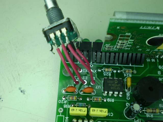 31) Then solder the remaining three wires: E1, E2, and E3 32) It s easy to test the encoder, power up the K42 and turn the encoder, you should see the current WPM value displayed on the upper left