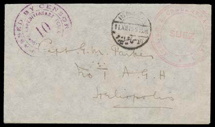 Prestige Philately - Auction No 162 Page: 3 937 C A Lot 937 UNIT CACHETS etc: ditto, in red on cover to "No 1 AGH/Heliopolis"