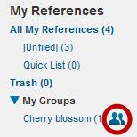 8 Using EndNote Online to Manage your References Sharing Groups EndNote Online allows you to share your groups with other EndNote Online users. 1. Click on the Organize tab. 2.