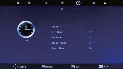 OSD Menu OSD Menu 4. TIME menu Description Clock: Use the and buttons to select the position, and use the and buttons to set the time.