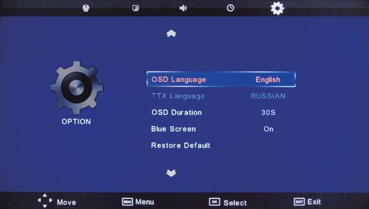 OSD Menu OSD Menu 5. OPTION menu Description OSD Language: Allows you to select menu language. TTX Language: Allows you to select teletext language.