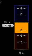 Gain meter This shows the instantaneous gain reduction or increase. When compressing, gain will be negative and show as yellow. When expanding the gain will be positive and will show as blue.