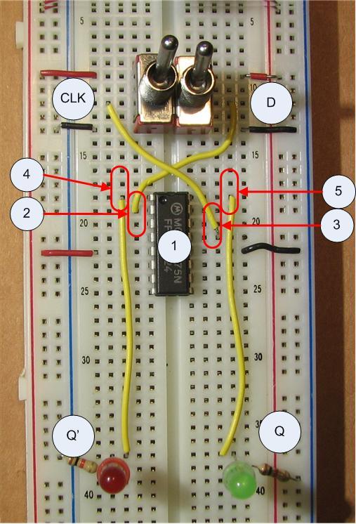 96 DIGITAL CIRCUIT PROJECTS 9.3.5 Implementation of a D latch using a 7475 chip Figure 9-11 implements the same circuit as in Figure 9-8, but now the 7475 chip is used.
