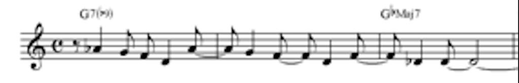 In measure 11, the written part in The New Real Book, as seen in figure 4, spells a dominant chord. Even so, there is no version in which the D 7 chord appears. Instead the chord D 7M appears.