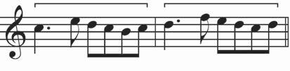 n Gevarieerde herhaling kan melodiese, harmoniese of ritmiese variasie insluit (Vb. 2.6). Gevarieeerde herhaling Vb. 2.6 2.