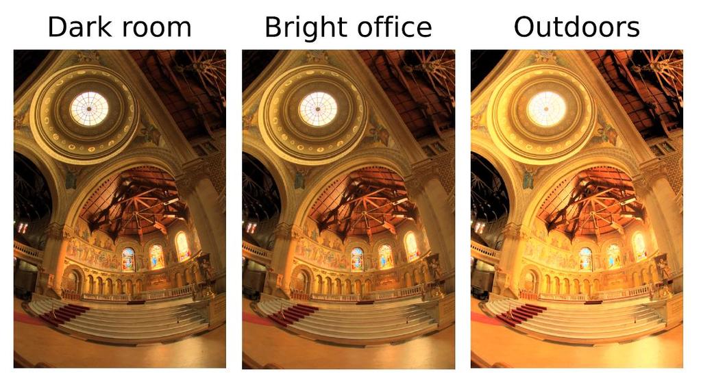 Figure 12. An image tone-mapped for three different ambient illumination conditions.