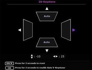 Correcting keystone Keystoning refers to the situation where the projected image is noticeably wider at either the top or bottom. It occurs when the projector is not perpendicular to the screen.
