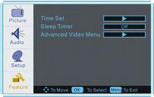 Feature menu options for HDMI Press the MENU button on the LCD TV front panel or on the remote control and then use OK to select the Feature menu in HDMI mode. and 1.