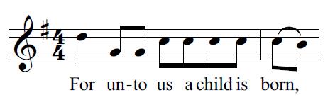 Principal themes: Like many of Handel s most effective choral movements, For unto us a child is born consists of a weaving together of a number of musical ideas each associated with a particular line