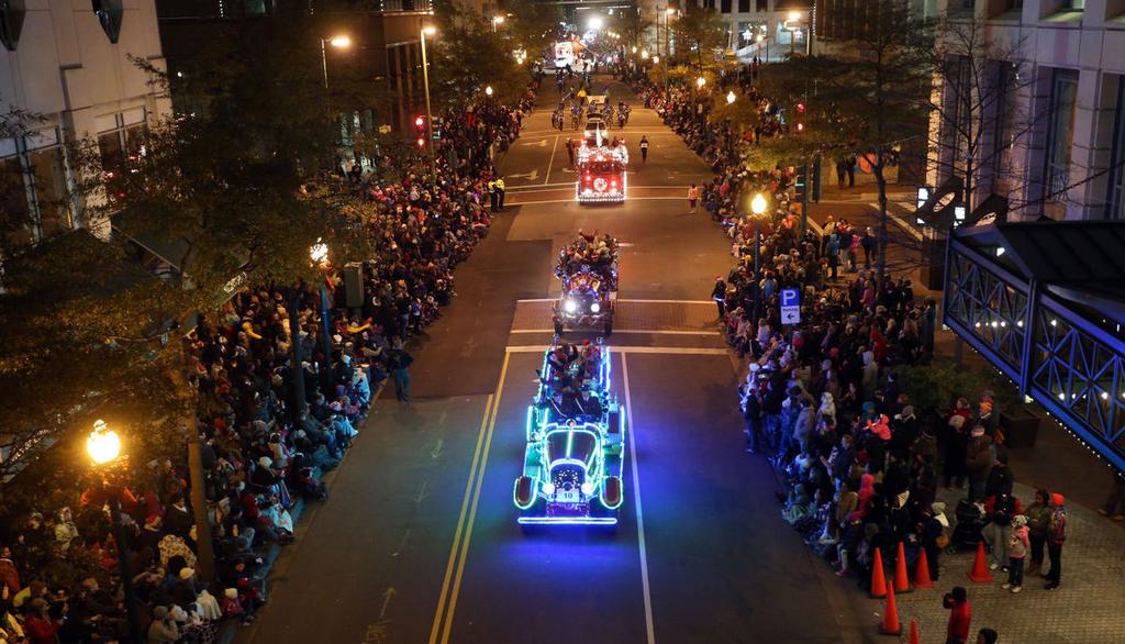 Steve Earley Virginian-Pilot File Photo Floats head down Main Street during the 30th Annual Grand Illumination Parade on Saturday, Nov. 22, 3014 in downtown Norfolk.