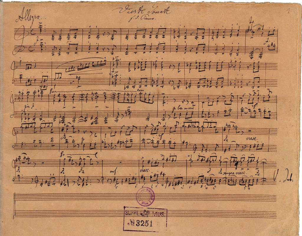 Opening page from the Manuscript of Brahms Piano Sonata No.