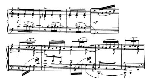 Figure 6: Falla Piezas Españolas, Aragonesa mm. 9-17. Sonata K. 380 in E Major is one of the most popular of Scarlatti s sonatas, nicknamed Cortège (a funeral procession).