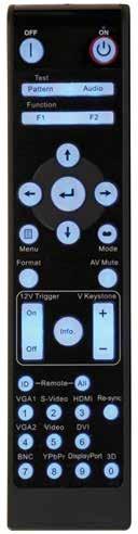 Labelling Easy to use remote control 28 1 1. Power On 2. Audio 3. Function 2 (assignable) 4. Enter 27 26 2 3 5. Four Directional Select Keys 6. Display mode 4 7. AV Mute 8. V Keystone +/- 5 9.
