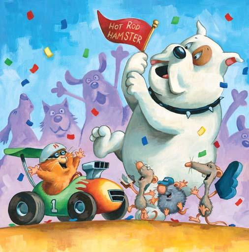 Derek added the three mice. He decided the junkyard dealer would be a bulldog. It was my idea to have the hamster drive away with all the prizes at the end of the book.