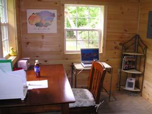 Now I do most of my writing in a shed in my backyard. Here s my shed from the outside and on the inside.