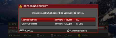 Recording of a programme scheduled for viewing at a later time can be setup from the TV guide or channel banner by highlighting the programme and pressing the record key.