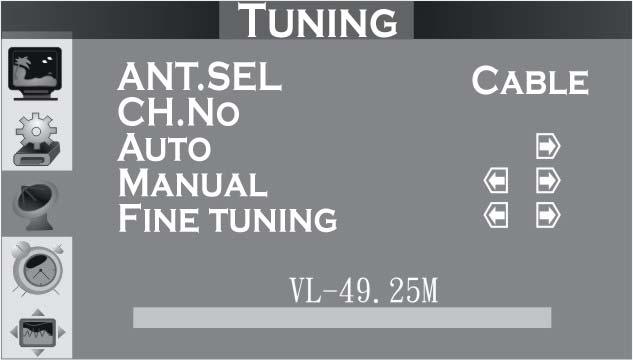 Menu V: TV Tuning Channel Number, used for the display of present channel number. Channel Skip, used to delete the channel with no signal or poor signal.