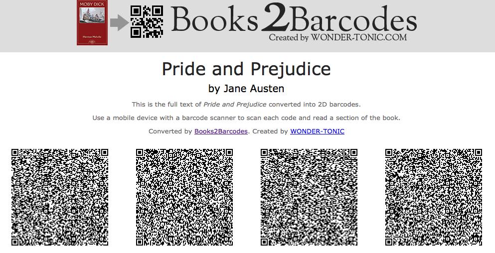 There is a group of people who have taken upon themselves to translate some classical works that are in the public domain to series of QR code barcodes. They call their project Books to Barcodes.