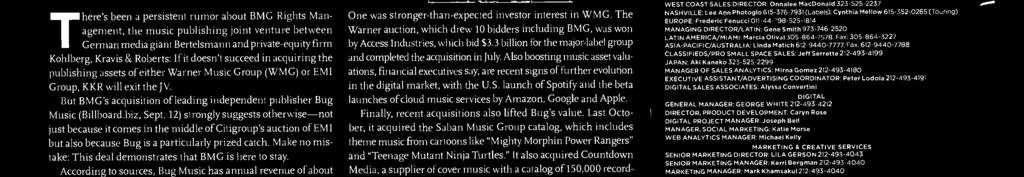 Accrding t surces, Bug Music has annual revenue f abut $0 millin, with net publisher's share f abut $ millin and abut $0 millin in earnings befre Publi interest, taxes, depreciatin and amrtizatin.