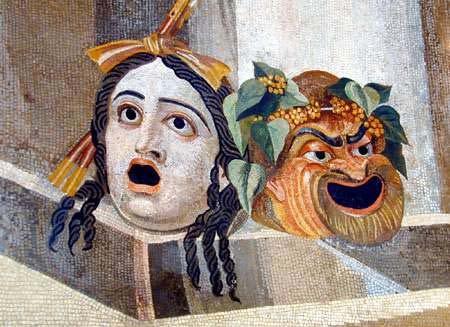The Birth of Drama Actors limited to 3 (early on 2, but all our plays require 3) wore masks: probably paper-mache or the like, full head,