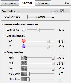 You can vary the noise reduction amount for each frequency and channel component of the video data.