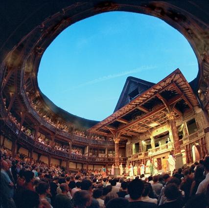 Interior of The Globe Theatre, London THEATRES Before the first theatres were built in England, actors travelled around the country in groups known as 'players'.