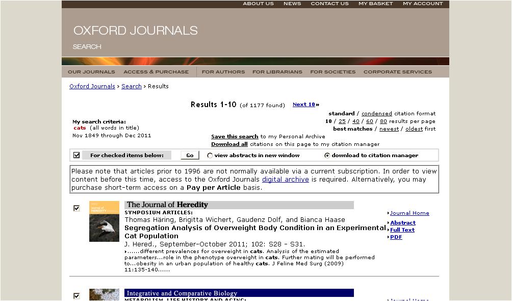 Oxford Journals Search for references in Oxford Journals Select relevant references Select download to citation manager and click Go Click on Download ALL Selected Citations