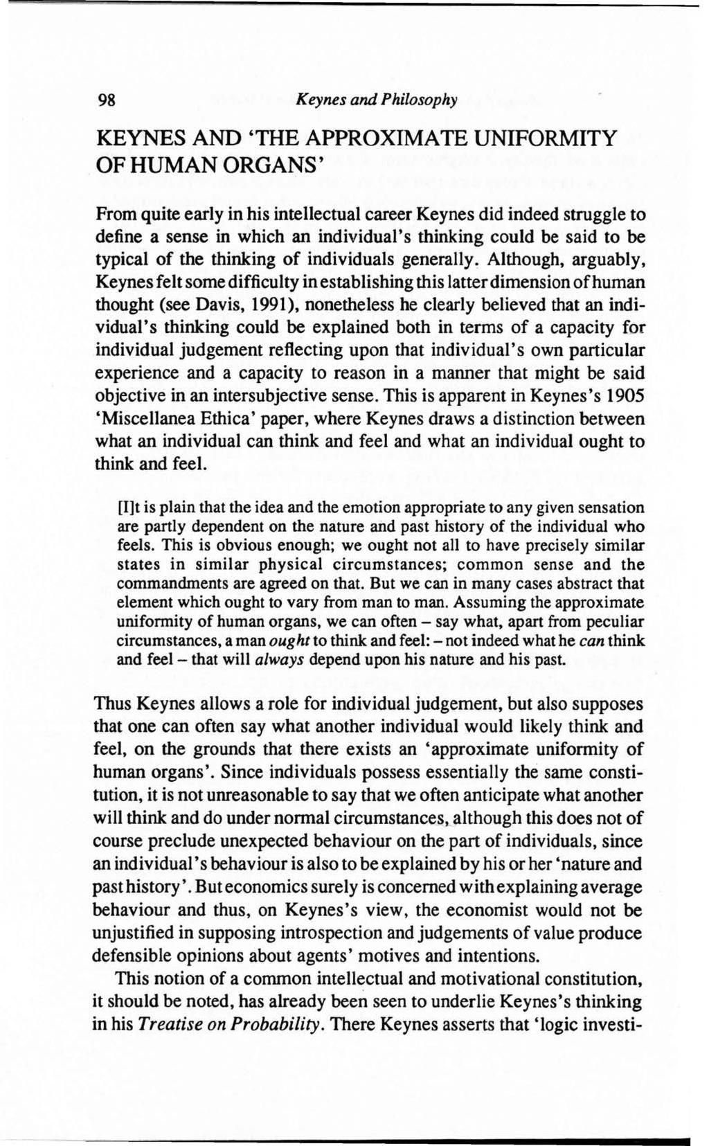 98 Keynes and Philosophy KEYNES AND 'THE APPROXIMA TE UNIFORMITY.