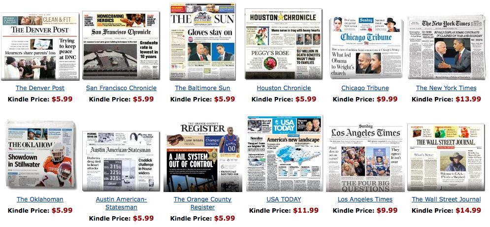 Newspapers on Kindle Priced $5.99 - $14.