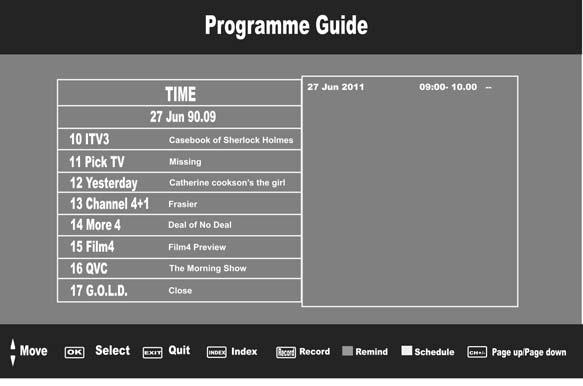 7 DAY TV GUIDE TV Guide is available in Digital TV mode. It provides information about forthcoming programmes (where supported by the freeview channel).