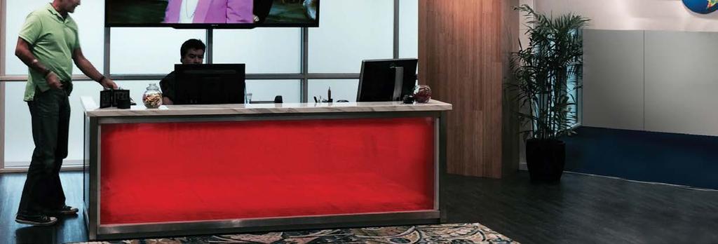 RGB & COLOR-TUNING RECEPTION DESK RGB COLOR CHANGING BACKLIT GLASS UNIVERSAL MUSIC GROUP SANTA MONICA, CA FEATURE WALL 7 X 7 BACKLIT WHITE ONYX BEVERLY HILLS, CA