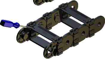 Lengthening or shortening, linkbands Lengthening of the energy chain is done by fitting of energy chain pieces or links and lock with spreader (2).