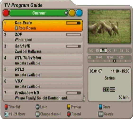 EPG - ELECTRONIC PROGRAMME GUIDE CALL UP EPG The EPG is called up by pressing the button.