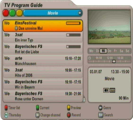 EPG - ELECTRONIC PROGRAMME GUIDE CATEGORIES VIEW The Categories view can be called up at any time in EPG by pressing the (blue) button.