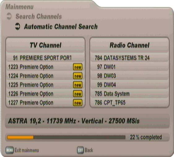 CHANNEL SEARCH (CHANNEL SCAN) Satellite Select the satellite to be scanned, using the buttons. Make sure your reception system is aligned to the selected satellite.