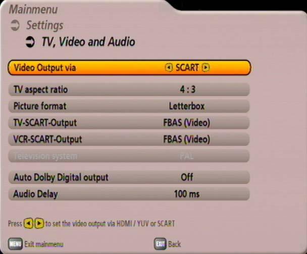 SETTINGS TV SETTINGS Use the buttons here to select the settings for your TV set. When doing this, refer to the operating instructions for your TV set!